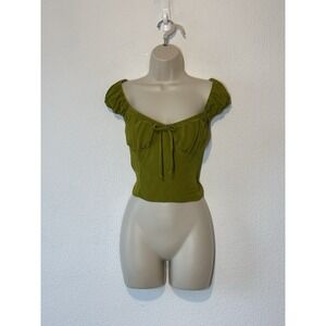 Wild Fable Milkmaid Smocked Crop Top Medium‎ Green Short Sleeve Cottage Romantic